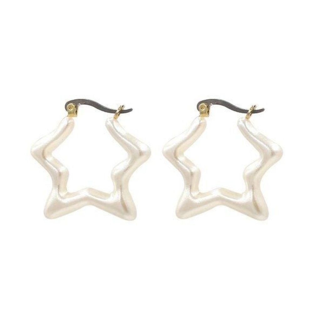 Handmade Pearl Color star Hoop Earrings
